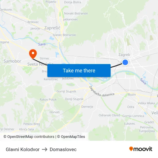 Glavni Kolodvor to Domaslovec map