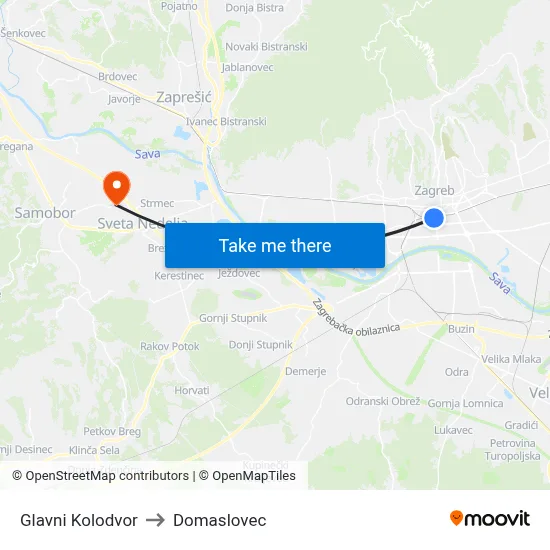 Glavni Kolodvor to Domaslovec map