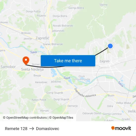 Remete 128 to Domaslovec map