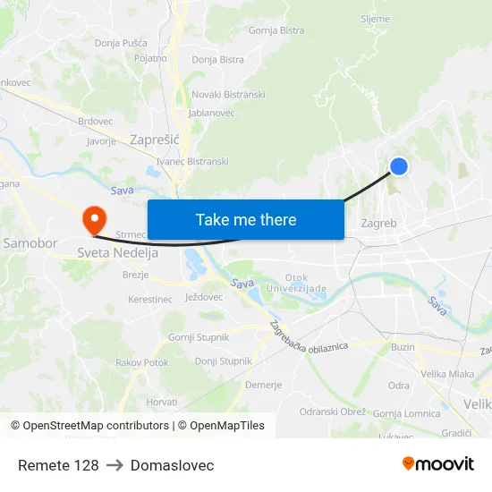 Remete 128 to Domaslovec map