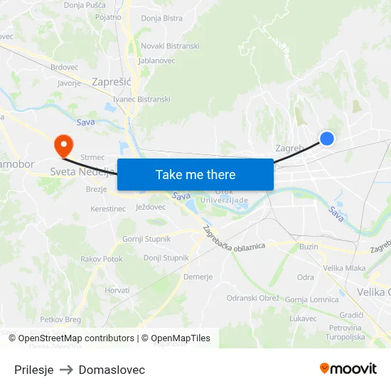 Prilesje to Domaslovec map