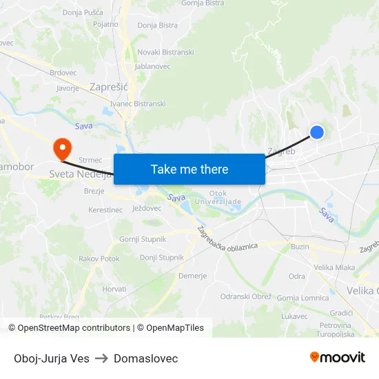 Oboj-Jurja Ves to Domaslovec map