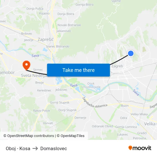 Oboj - Kosa to Domaslovec map