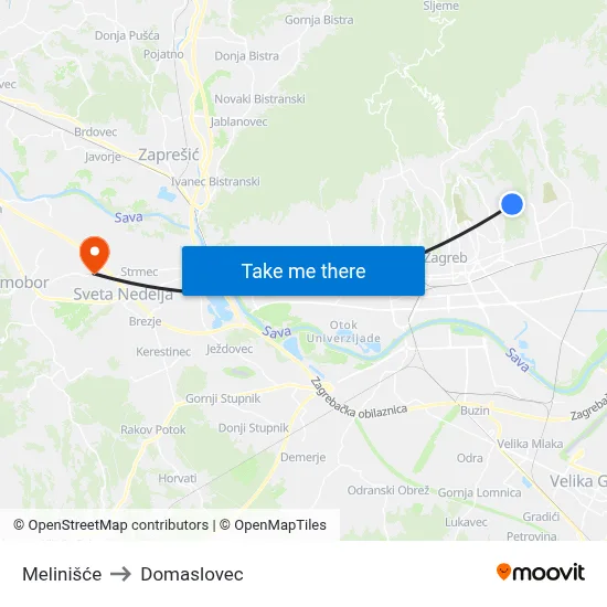 Melinišće to Domaslovec map