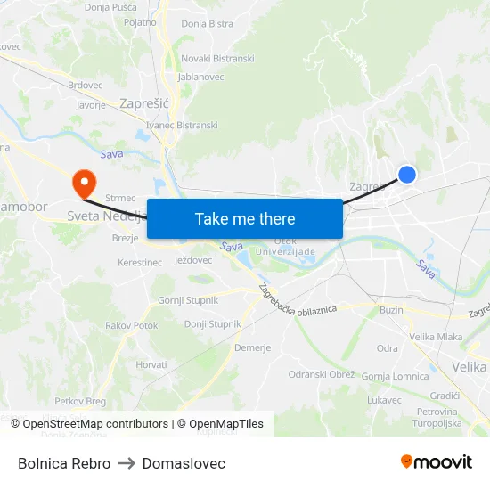 Bolnica Rebro to Domaslovec map