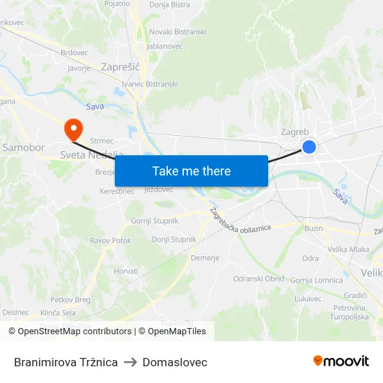 Branimirova Tržnica to Domaslovec map