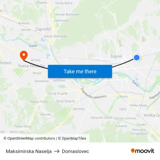 Maksimirska Naselja to Domaslovec map
