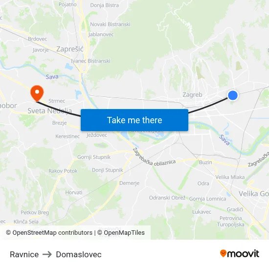 Ravnice to Domaslovec map