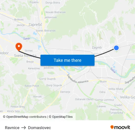 Ravnice to Domaslovec map