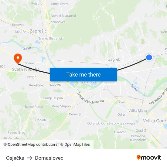 Osječka to Domaslovec map