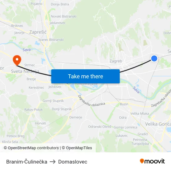 Branim-Čulinečka to Domaslovec map