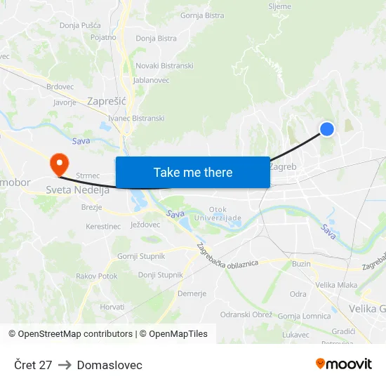 Čret 27 to Domaslovec map
