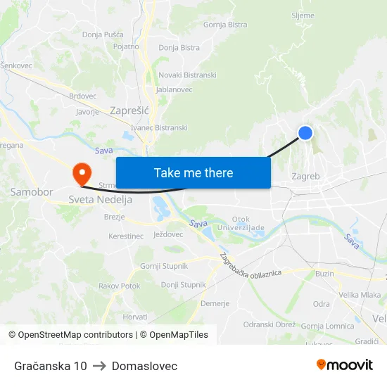 Gračanska 10 to Domaslovec map