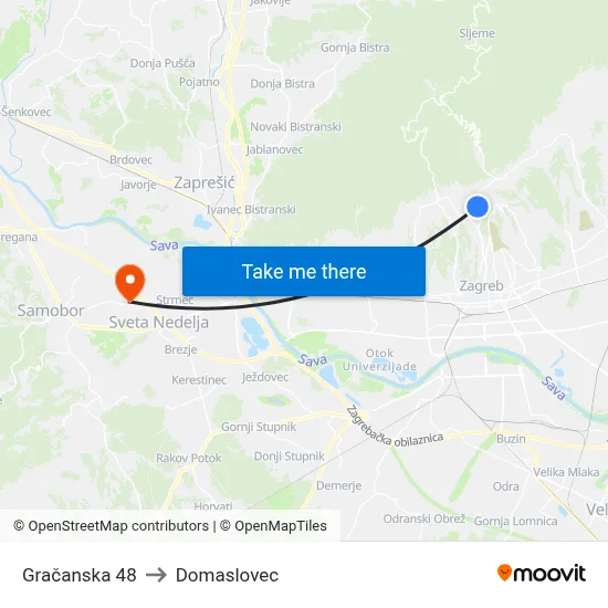 Gračanska 48 to Domaslovec map