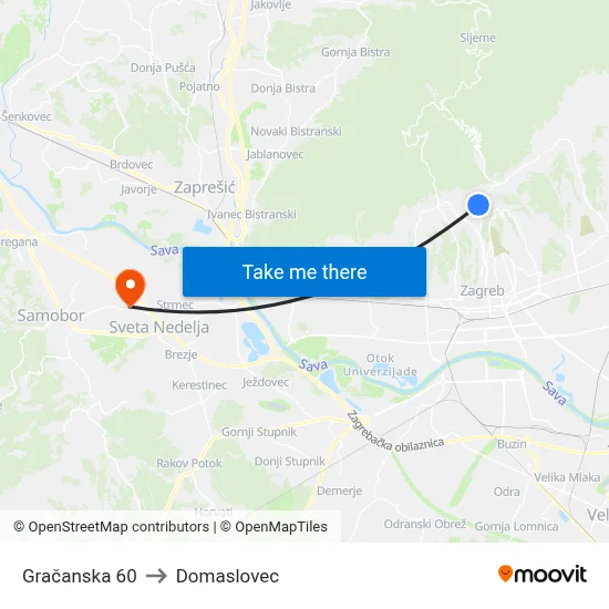 Gračanska 60 to Domaslovec map