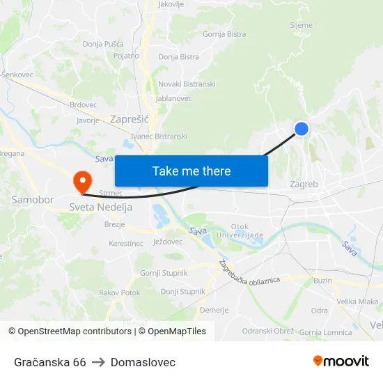 Gračanska 66 to Domaslovec map