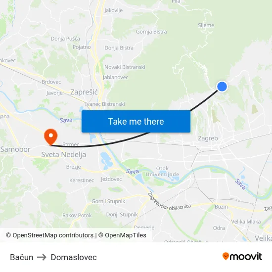 Bačun to Domaslovec map