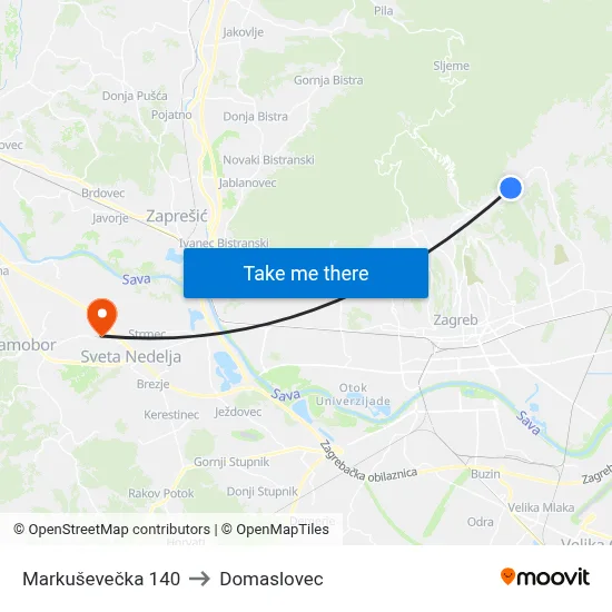 Markuševečka 140 to Domaslovec map