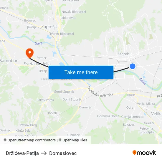 Držićeva-Petlja to Domaslovec map