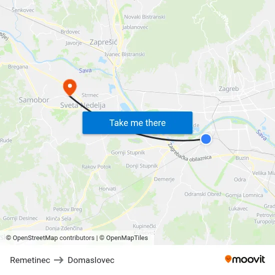 Remetinec to Domaslovec map