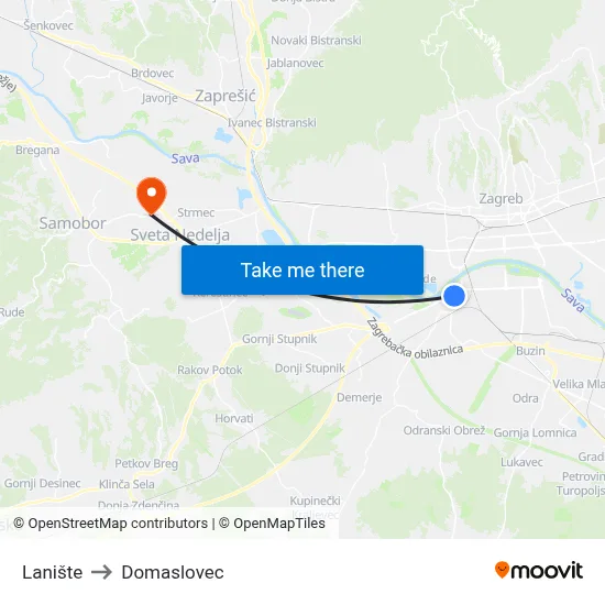 Lanište to Domaslovec map
