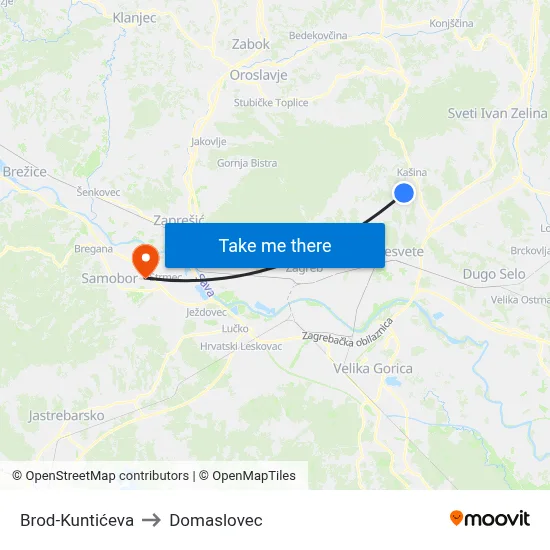 Brod-Kuntićeva to Domaslovec map