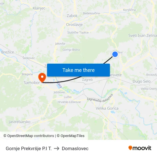 Gornje Prekvršje P.I T. to Domaslovec map