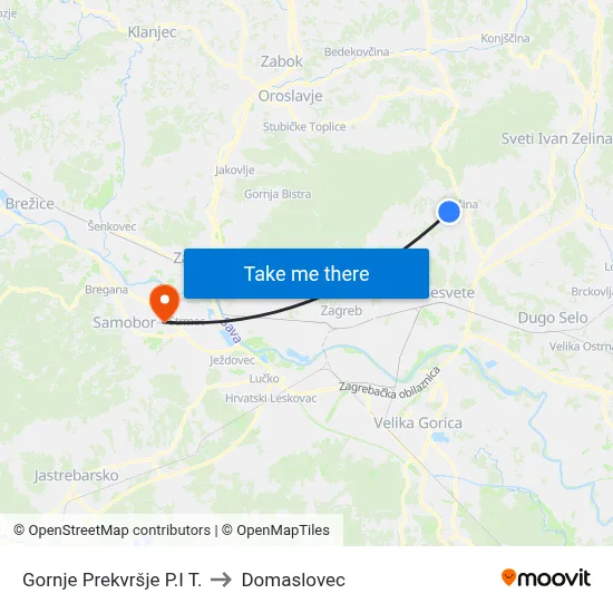 Gornje Prekvršje P.I T. to Domaslovec map