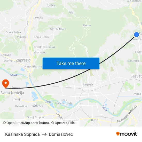 Kašinska Sopnica to Domaslovec map