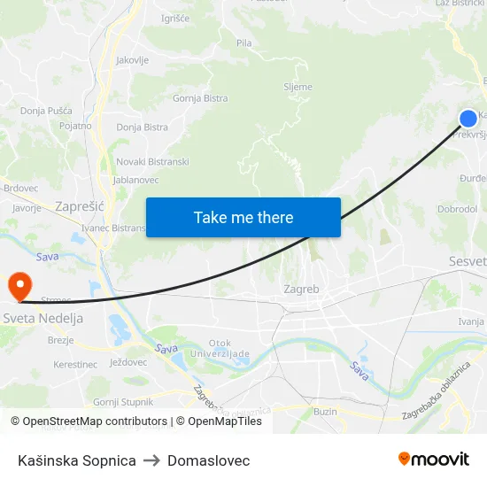 Kašinska Sopnica to Domaslovec map