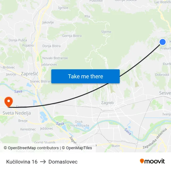 Kučilovina 16 to Domaslovec map