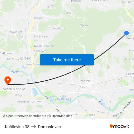 Kučilovina 38 to Domaslovec map