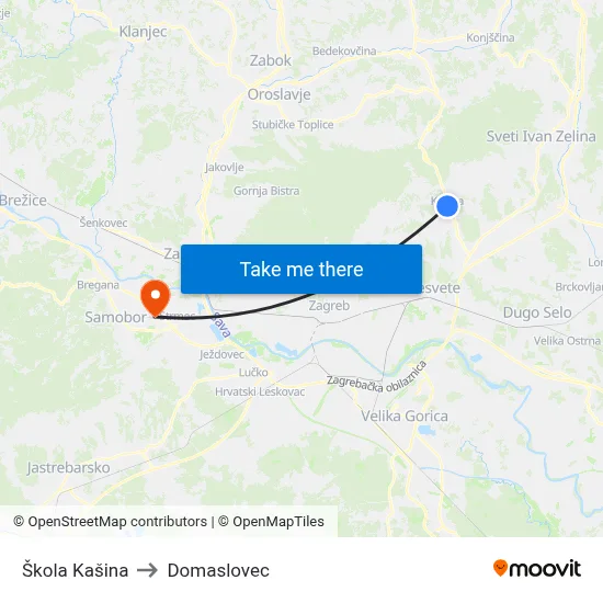Škola Kašina to Domaslovec map