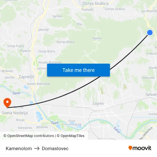 Kamenolom to Domaslovec map