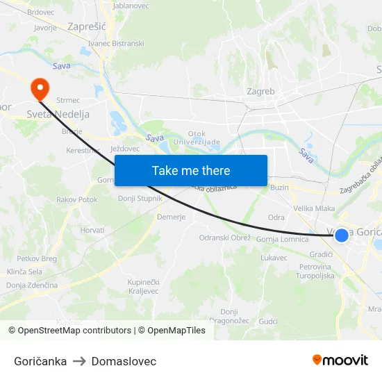 Goričanka to Domaslovec map