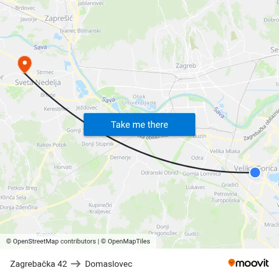 Zagrebačka 42 to Domaslovec map