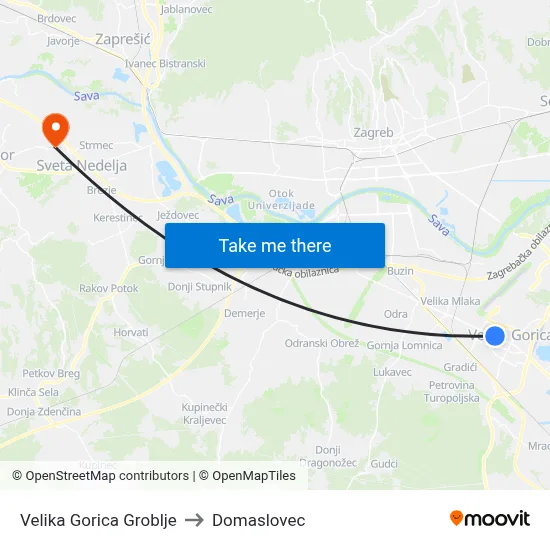 Velika Gorica Groblje to Domaslovec map
