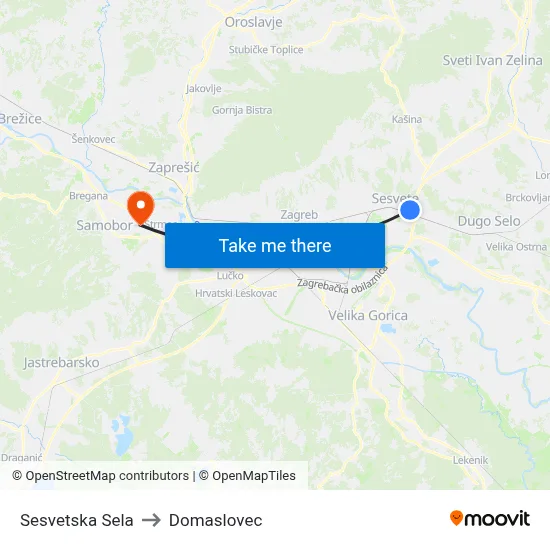 Sesvetska Sela to Domaslovec map
