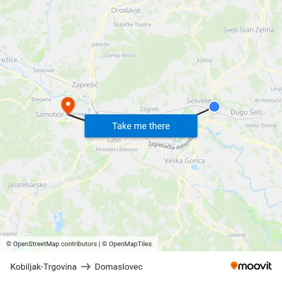 Kobiljak-Trgovina to Domaslovec map