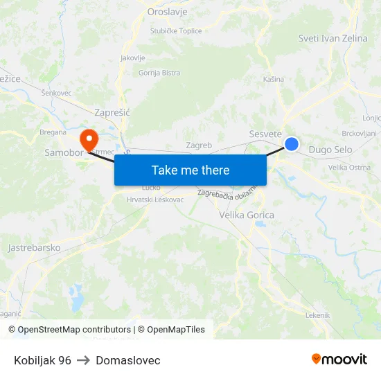 Kobiljak 96 to Domaslovec map