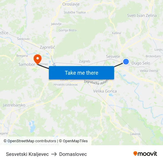 Sesvetski Kraljevec to Domaslovec map