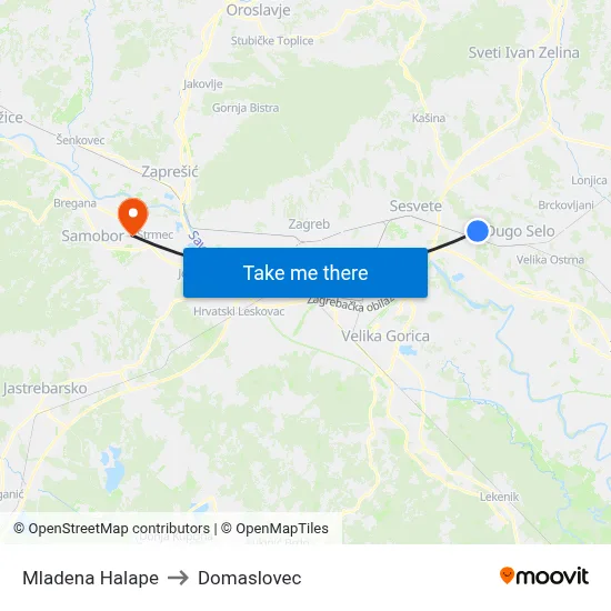 Mladena Halape to Domaslovec map