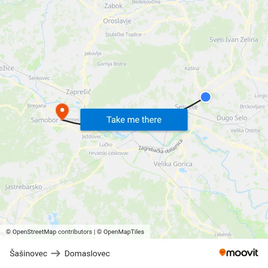 Šašinovec to Domaslovec map
