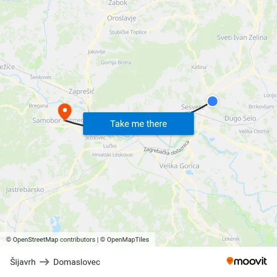Šijavrh to Domaslovec map