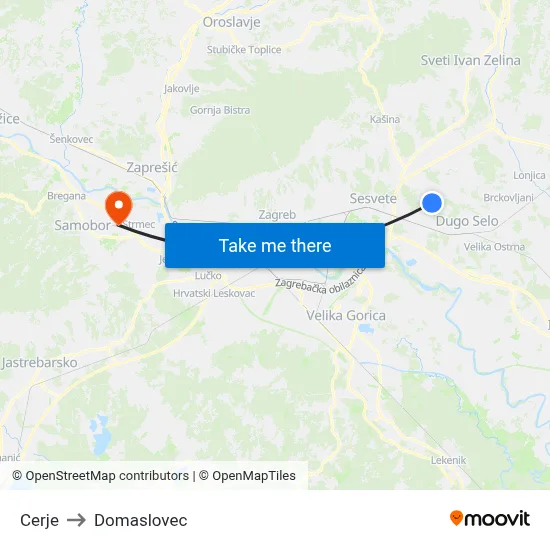 Cerje to Domaslovec map