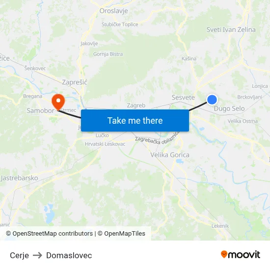 Cerje to Domaslovec map