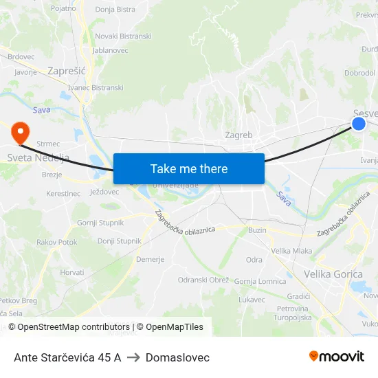Ante Starčevića 45 A to Domaslovec map