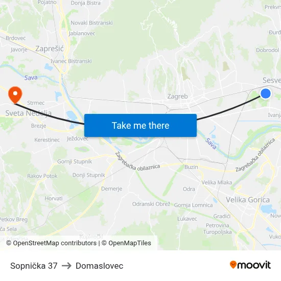 Sopnička 37 to Domaslovec map