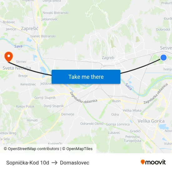 Sopnička-Kod 10d to Domaslovec map