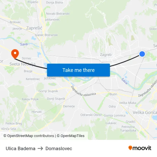 Ulica Badema to Domaslovec map